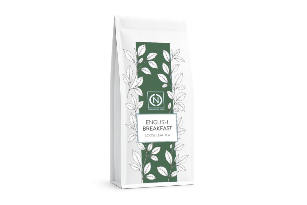 A white stand-up pouch of English Breakfast Loose Leaf Tea with a dark green central label. — photo 1